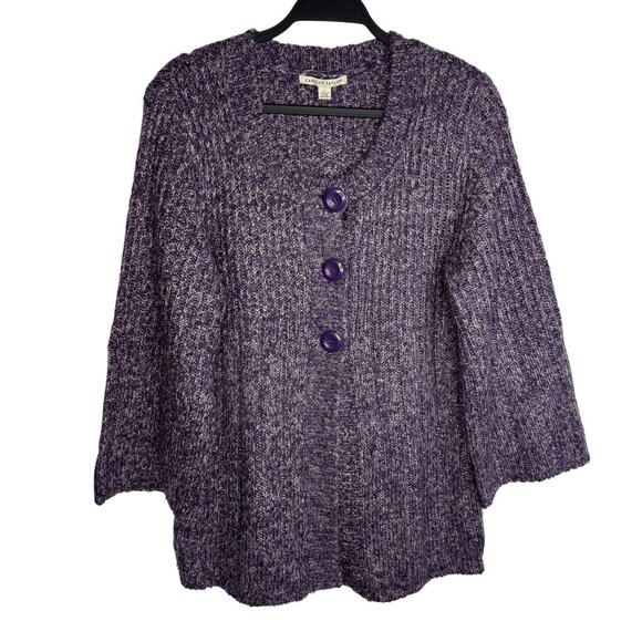 Carolyn‎ Taylor Purple Knit Cardigan Women's Large 3/4 Wide Sleeve Button Front - Picture 1 of 8